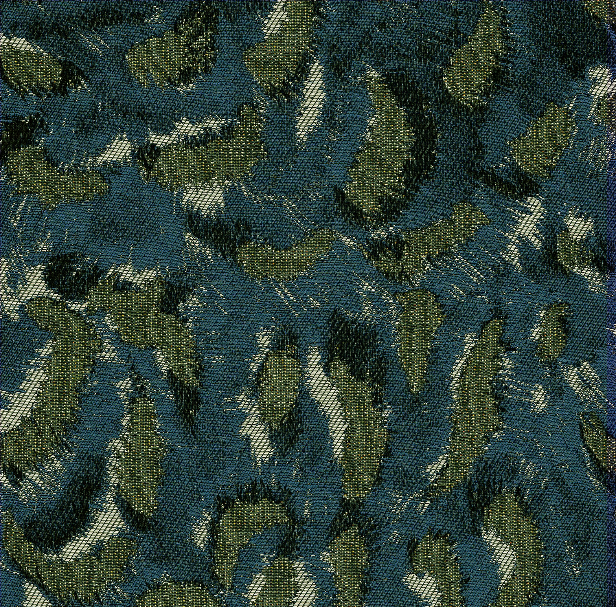 Fabric Polyester Jacquard; LTFZ281-001 Abstract Teal/Tan/Gold
