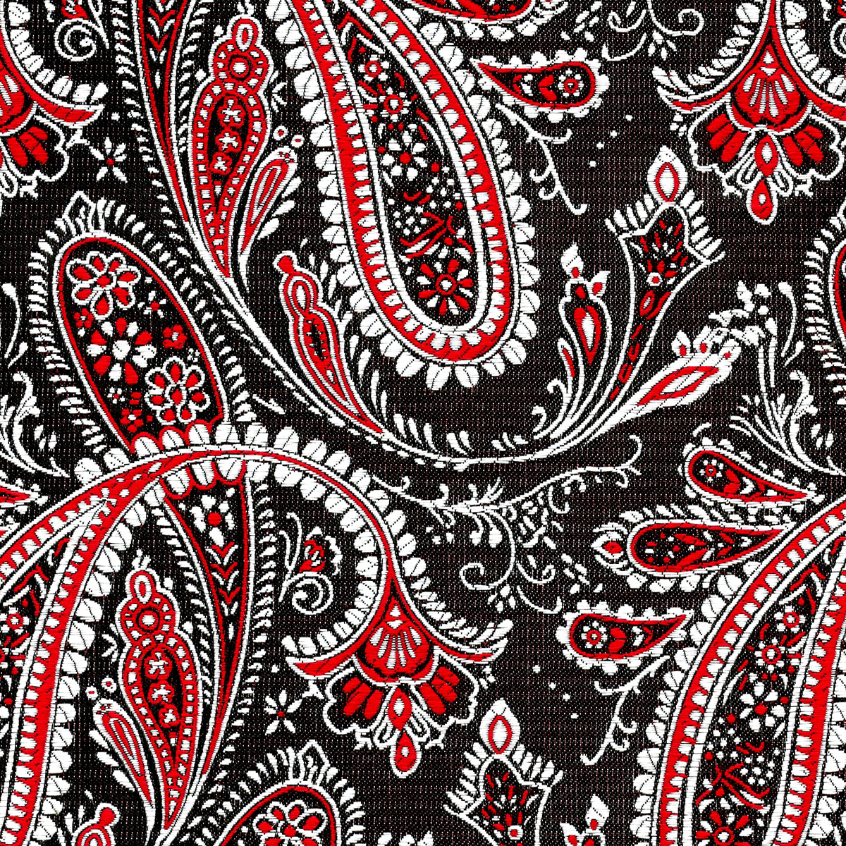 Fabric Polyester Jacquard; EU2113-008 Classic Paisley Blk/Red/Silver