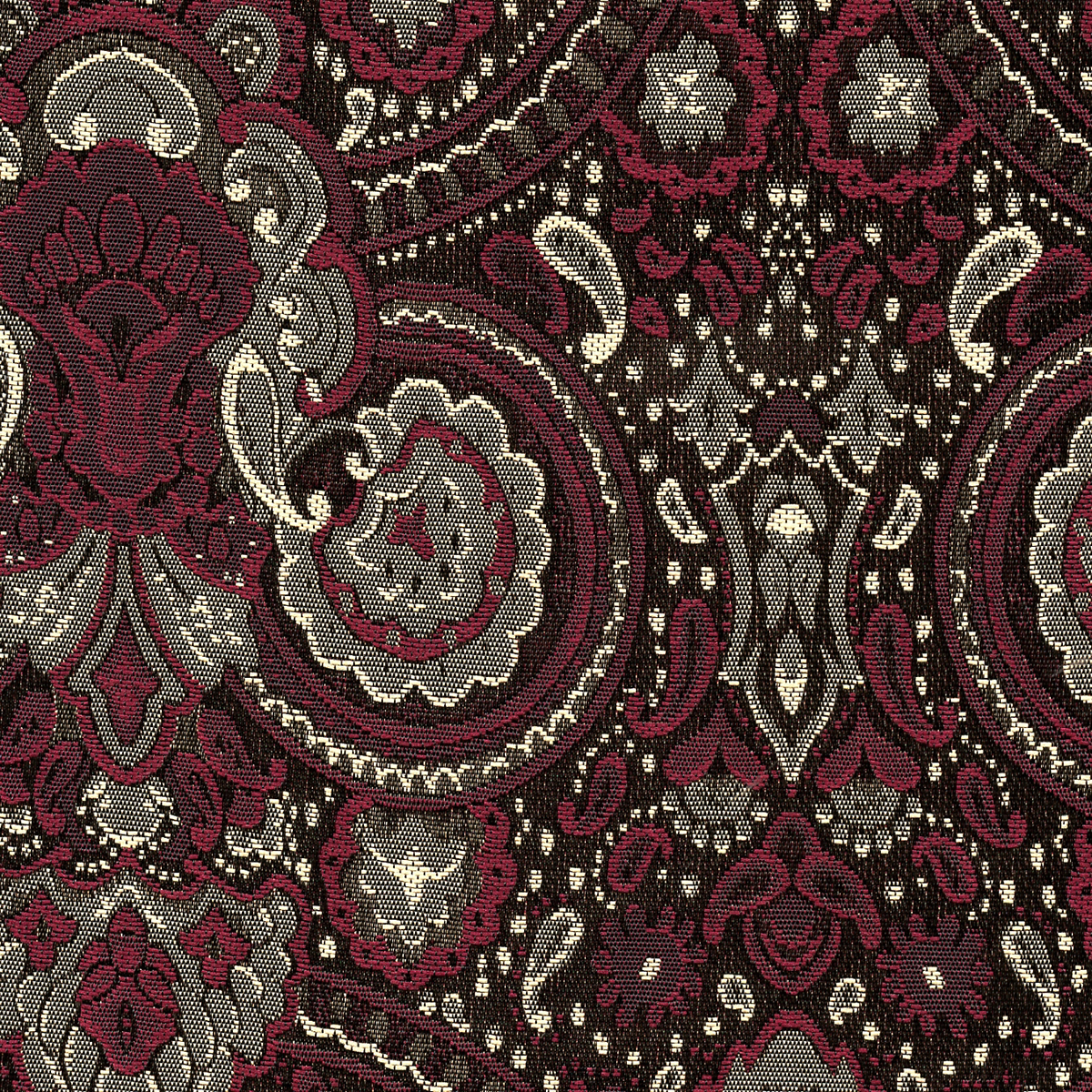 Fabric Polyester Jacquard; RT7817E-002 Paisley, Burgundy