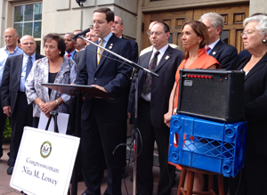 "Let us be clear: Westchester stands with Israel in this difficult time." State Assemblyman David Buchwald as he opened his address--the first of many offered by a bipartisan gathering of public officials early this eve at White Plains City Hall."