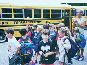 All aboard after a day of Kindergarten at Roaring Brook School.