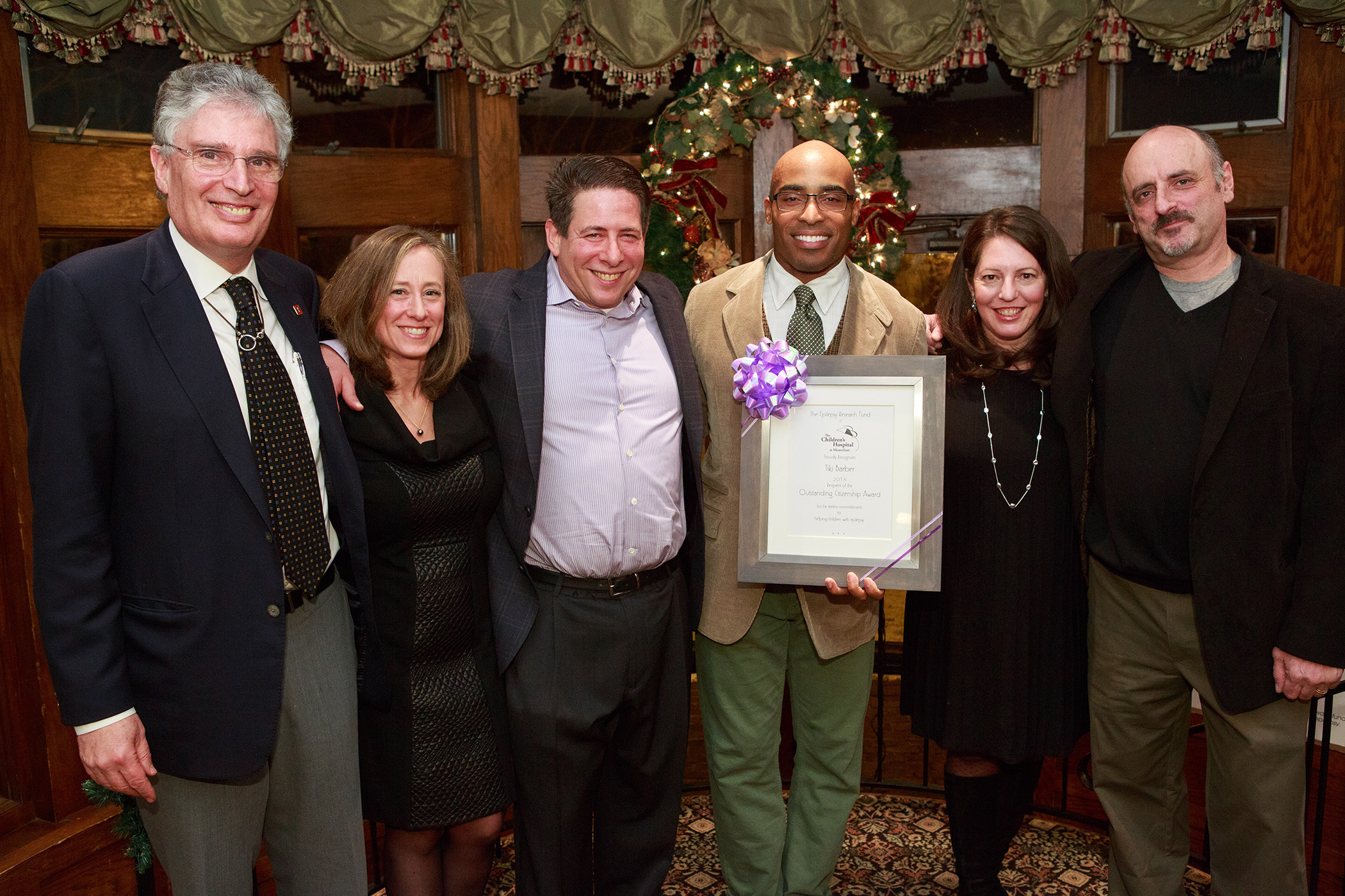 (l-r): Dr. Solomon Moshe of Chappaqua, Abbe Goldstein of Chappaqua, Joshua Lurie, Tiki Barber, Laurie Marsh and Dan Levitz