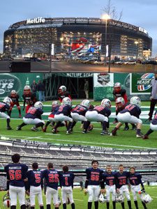 What dreams are made of…playing Monday Night Football at MetLife Stadium. #66 Jack Marinello, #5 Carter Salore, #26 Joe Weiner and #1 Ethan Schiekofer. Photo by Mark Salore