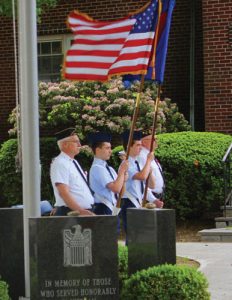 Eagle Scouts flanked by veterans at the American Legion Memorial Day Ceremony
