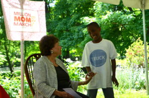 Lowey with "Junior Ambassador," 8-year-old Christopher.