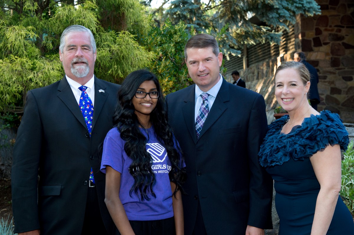 Photo/Lynda Shenkman Curtis: Brian Skanes, the 2015 Humanitarian of the Year; Nethmi DeSilva, 2015 Youth of the Year; R. Todd Rockefeller, BGCNW president; and Alyzza Ozer, BGCNW CEO at the 21st annual Humanitarian Award Dinner Saturday, June 6 at the Westchester Hilton in Rye Brook.