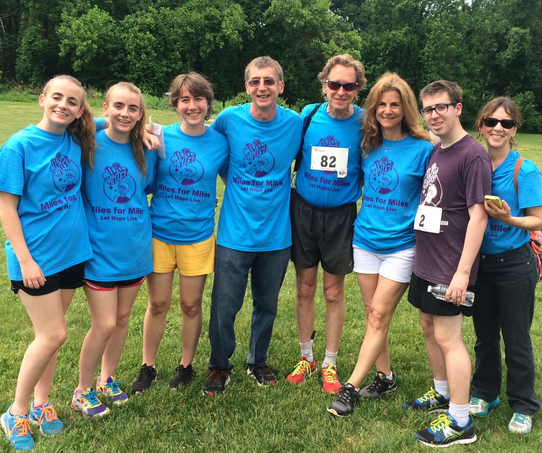 The Laitman family with marathon great, Bill Rodgers & Shari Applebaum, Miles Applebaum's mother (From left) Abbey Laitman, Hannah Laitman, Rachel Laitman, Rob Laitman, Bill Rodgers, Shari Applebaum, Daniel Laitman, Ann Laitman