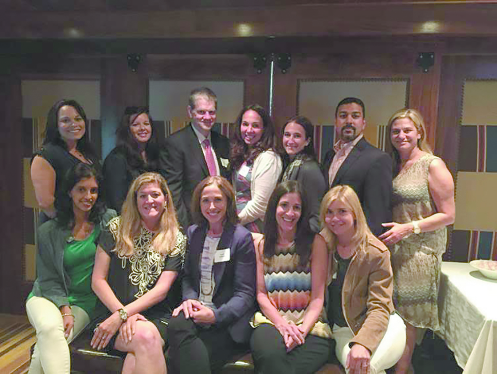The 2015-2016 BHPTSA Executive Board, shown left to right. Back row: Edi Lentini, Toni Nieves, Rob Fermann, Abby Woodworth, Robin Jacobs, Petrie Verma, Lara Stangel. Front row: Khatija Lad- hani, Nanci Keltz, Leslie Goldman, Dana Goldman, Hollie Levy