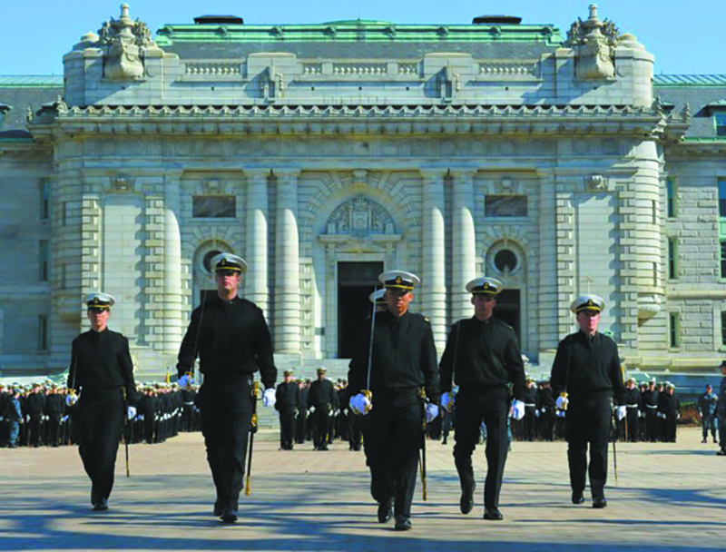 Ben Berkey, second from left, during Formal Parade outside of Bancroft Hall, United States Naval Academy