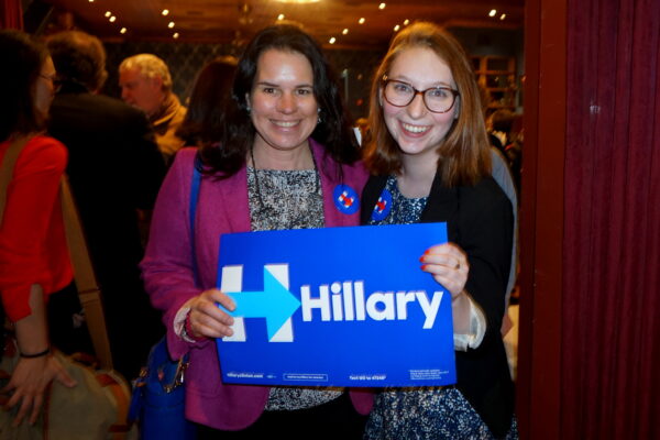Chappaqua resident (L) Lori Gowen Morton (a member of both Chappaqua Friends of Hill and Hillary NOW --also a Chappaqua based group reaching out to neighboring towns) with Hannah Fine, Westchester for Hillary field organizer