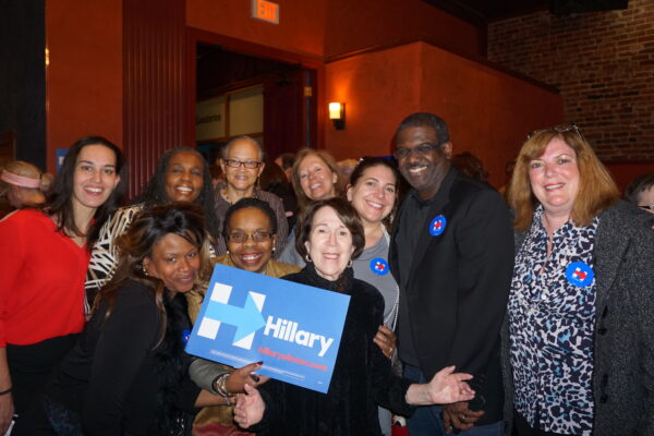 Long time Hillary Clinton advocate and past regional director Geri Shapiro (front and center) with new volunteers for Westchester for Hillary.