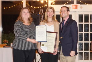 State Assemblyman David Buchwald (right) with the Chappaqua Garden Club's Club President Margaret Federici and Melanie Smith Klein