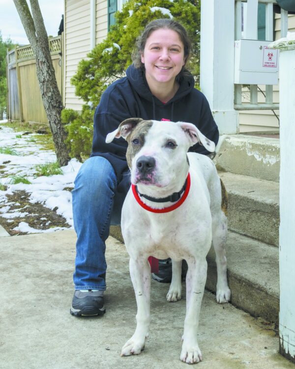 Kristen Rice, Executive Director of Adopt-A-Dog, a pet rescue, shelter and adoption agency in Armonk, with Petey, one of the dogs currently available for adoption.