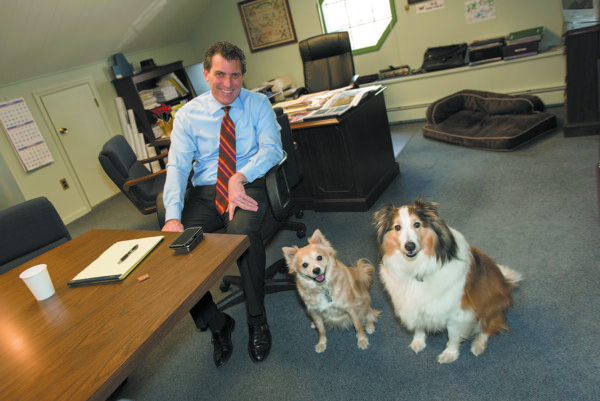 Supervisor Schiliro with his dogs, Rudy (L) and Cosmo