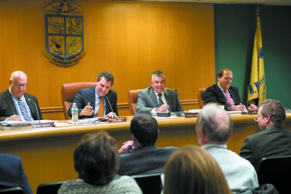 Supervisor Schiliro (second from left) leads a North Castle Town Board meeting.