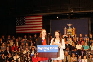 Westchester field Organizers Hannah Fine (left) and Izzy Bugatti
