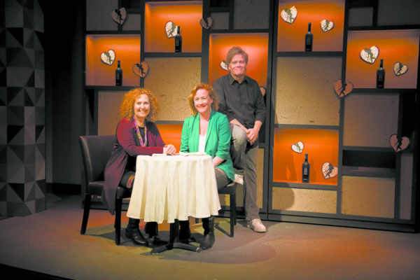 Hudson Stage Company co-founders Olivia Sklar (left), Denise Bessette (center) and Dan Foster (right) on the set of their Spring 2016 production of Animals Out Of Paper.
