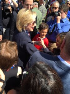 POTUS candidate and neighbor Hillary Rodham Clinton greeting fans at the 2015 Memorial Day parade in New Castle.