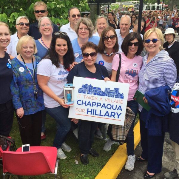 Hillary Clinton stepped off the parade route this year to take a few moments to say hello and express her appreciation to the Chappaqua Friends of Hill grassroots group.