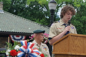Max Auerbacher, Boy Scout Troop 2, reading an Oral History of WW II Veteran Andre Whelan