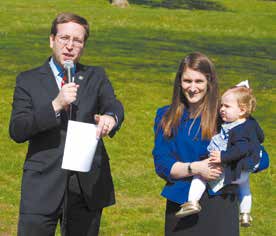 Recently in White Plains: David Buchwald–with his wife and daughter beside him–announcing a third-term run for the Assembly.