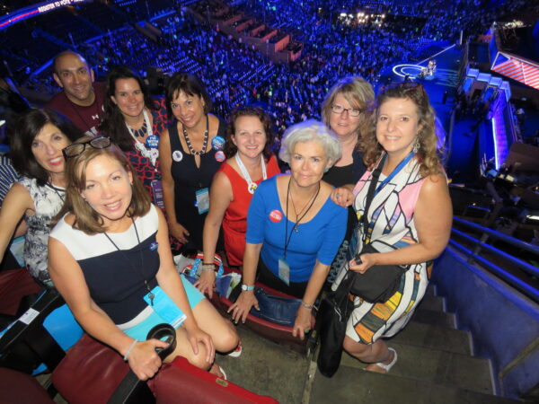 Thursday, July 28: Arriving early to the Wells Fargo Arena, CFOH members get ready to witness their neighbor and hometown candidate Hillary Rodham Clinton accept her party's nomination for POTUS.
