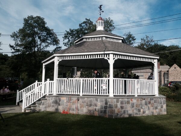 Chief Ferry inside the Gazebo addressing the community.