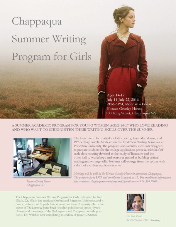 Chappaqua Girls Summer Writing Program poster 2016 jpeg