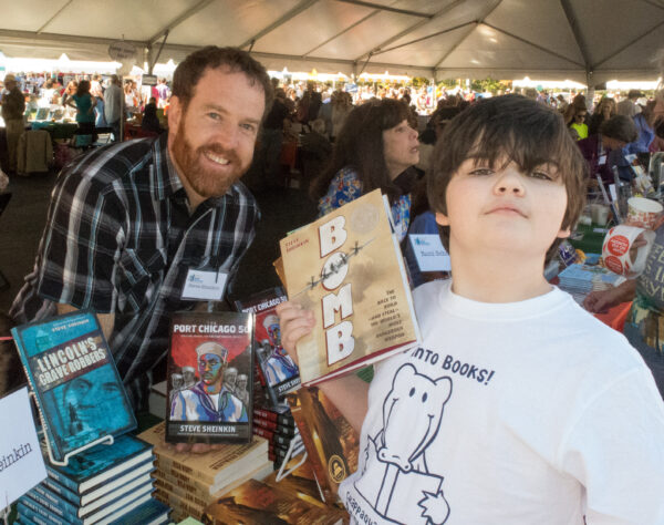 Chappaqua middle-schooler Jackson Greenberg with author Steve Sheinkin Photo credit: Joanna Segal