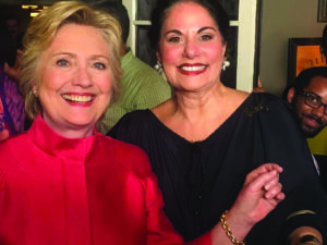 With Varda Singer, owner, ICD Contemporary Jewelry, during an impromptu party at Crabtree’s Kittle House to celebrate Hillary Clinton’s historic nomination.