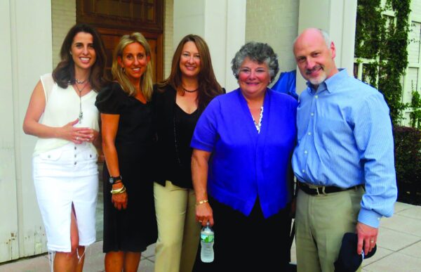 Outside the Wallace auditorium prior to a screening of Screenagers: (L-R): Chappaqua Moms’s Julia Scott and Georgia Frasch, town board member Lisa Katz, Rev. Martha Jacobson of the First Congregational Church, and Town Supervisor Robert Greenstein.